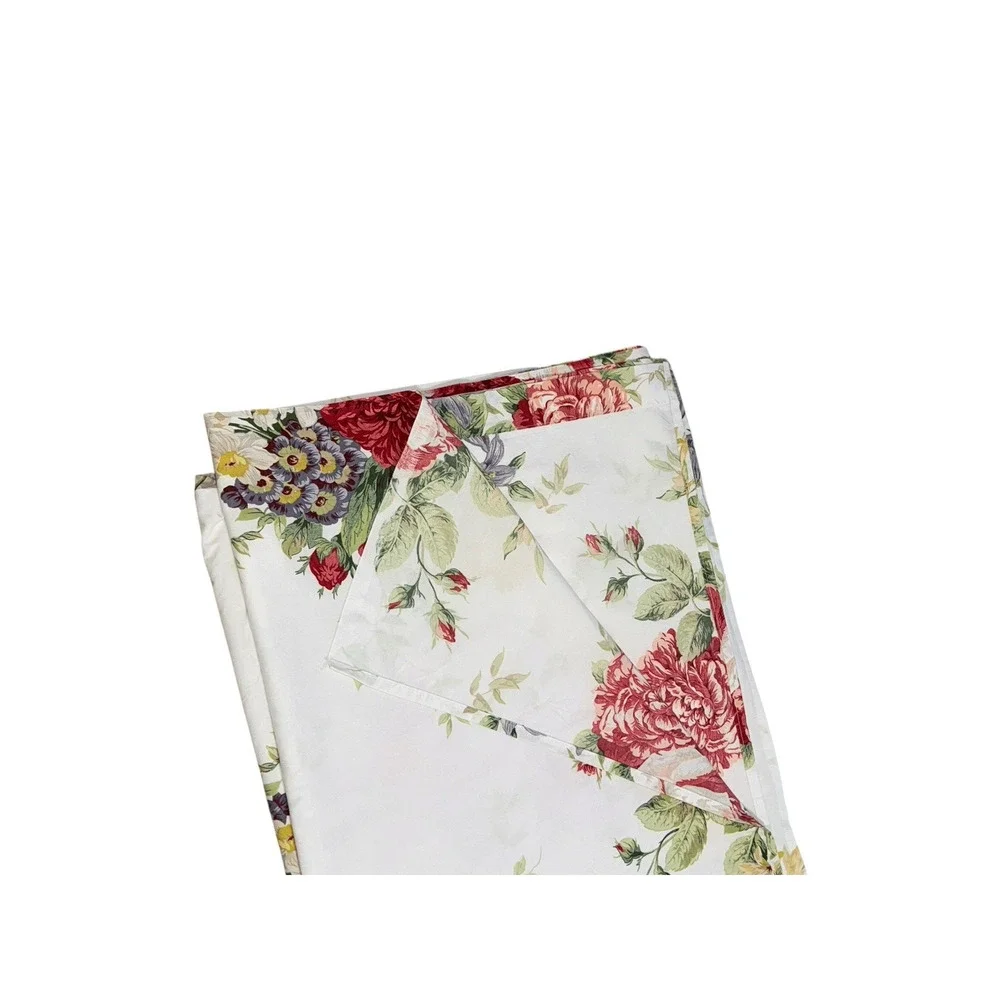 Vintage Cannon Floral Flat Sheet Full Size No Iron Cotton Blend Percale Stunning